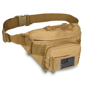 EDC Fanny Pack - Tactical Pouch with USA Flag Patch (Color: TanSize)